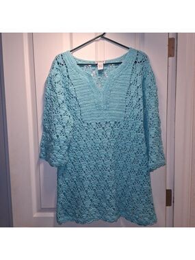 Monroe and Main Knit Cutout Sweater Teal Cover Up XL